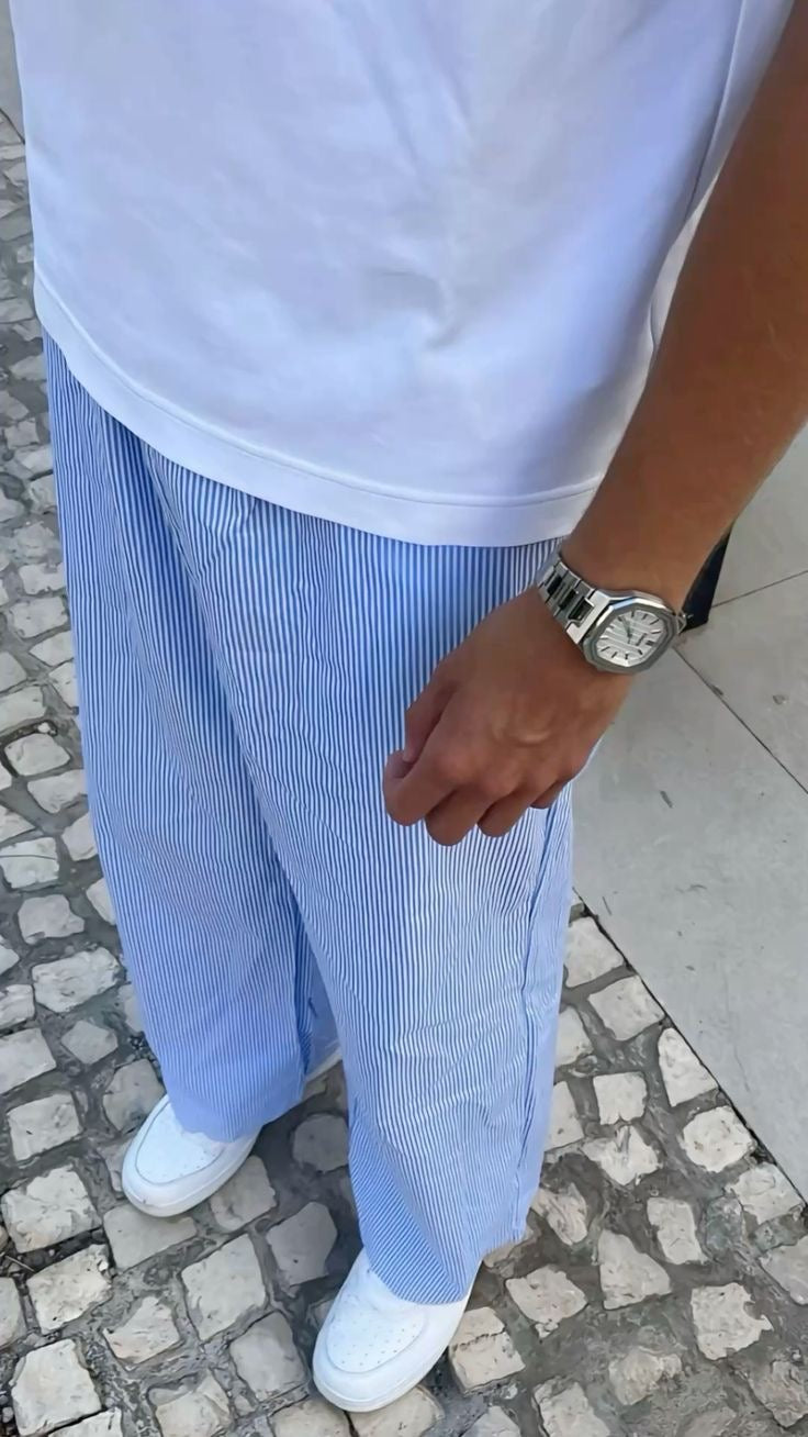 unisex blue wave stripped pants